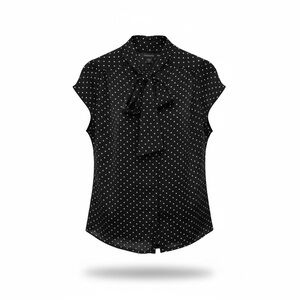 Covington Black White Polka Dot Tie Neck Short Sleeve Blouse
